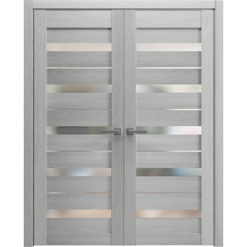 Portes françaises doubles solides | Quadro avec verre givré | Garnitures de cadre en bois massif | Portes de chambre à coucher pour garde-robe