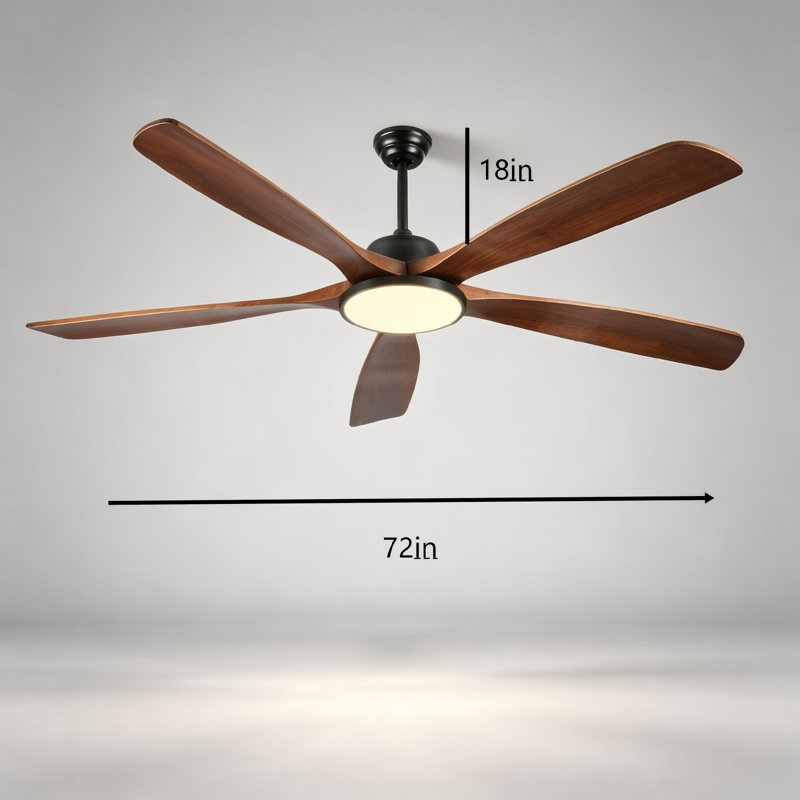Ventilateur de plafond en bois de 183 cm (72 pouces) avec lumière et télécommande, 5 pales réversibles, pour intérieur et extérieur.