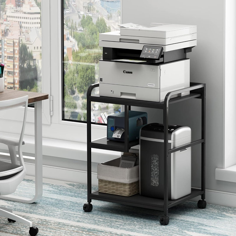 Support d'imprimante avec tablette de rangement pour l'organisation de bureau à domicile, grande table d'imprimante avec roulettes 22 x 18 pouces