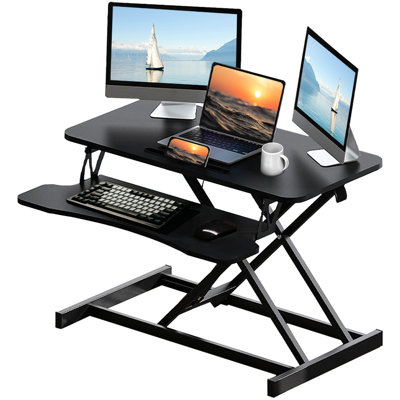 Convertisseur de bureau réglable en hauteur 32 pouces pour un travail productif, double écran et ordinateur portable, noir, kit de Noël pour ordinateur portable, cadeau