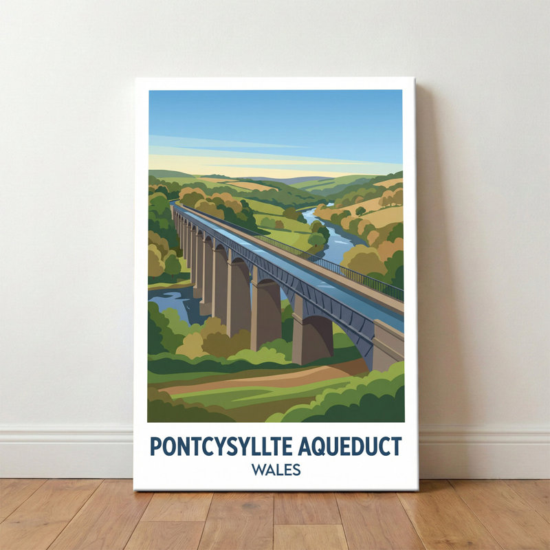 Pontcysyllte Aqueduct, Wales - Romantic Travel Poster Of Telford's Aqueduct And Llangollen Canal. Giclee Print On Wrapped Canvas. Wall Art, Home Decor - Transport & Engineering, Wales - Wrapped Canvas Print