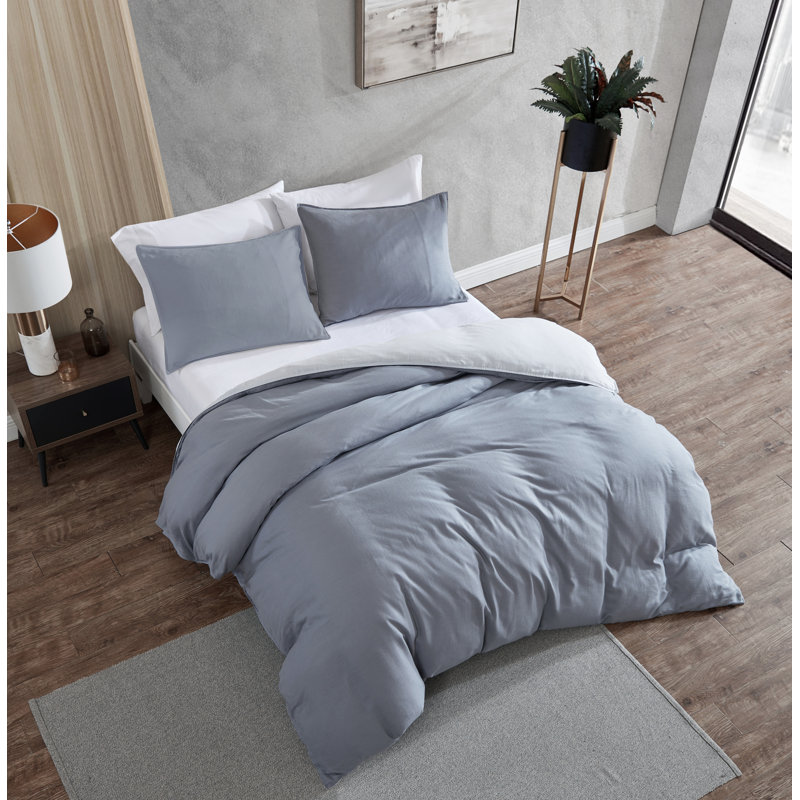 Kenneth Cole Nila Cotton Reversible Duvet Cover Set, Queen  Duvet Cover + 2 Shams, Gray