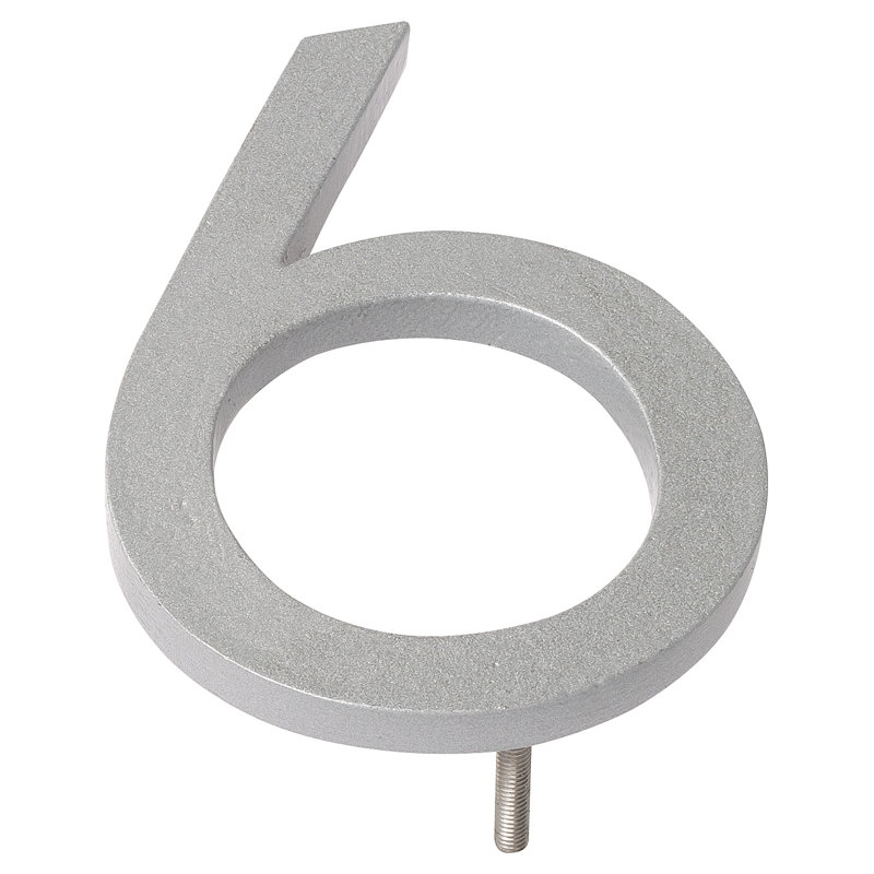10 in. Flat Floating Mount House Number, 6, Satin Nickel/Hunter Green