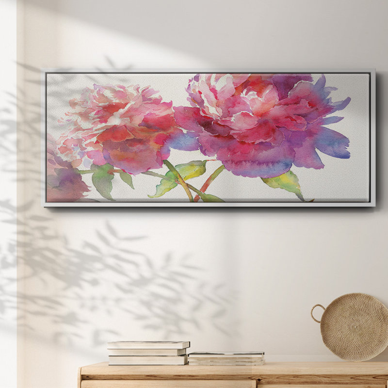 Prise pivoines II - toile encadrée, H 20 po x l 50 po
