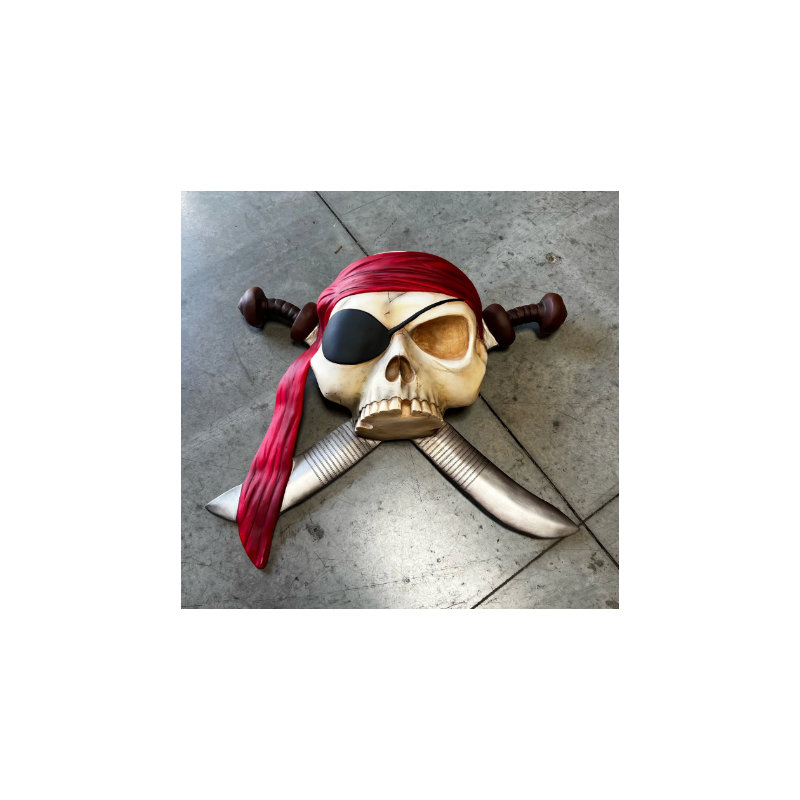 Statue de squelette de crâne de pirate avec épées Hipscher