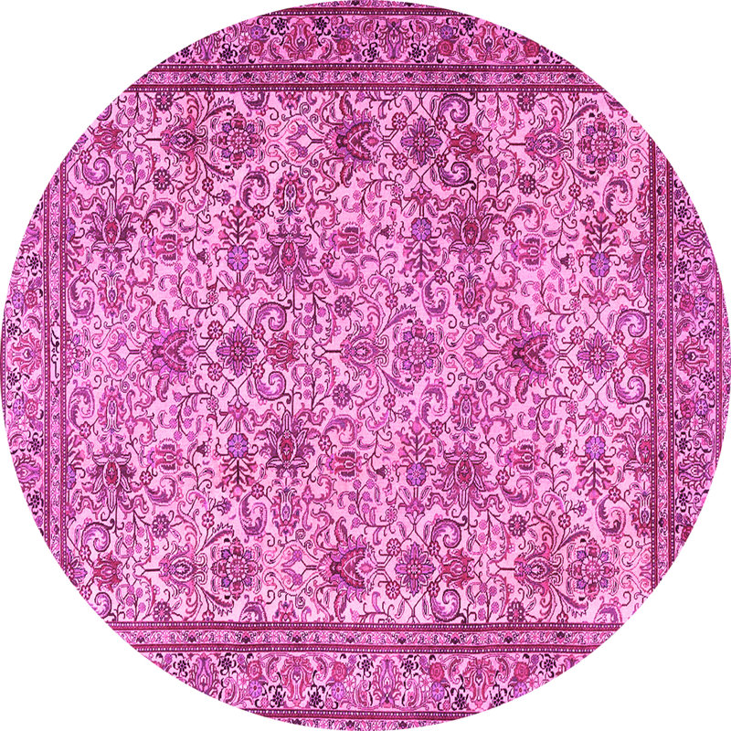 Tapis rose en laine / polyester tissé à la machine Floral, Rond 7 pi
