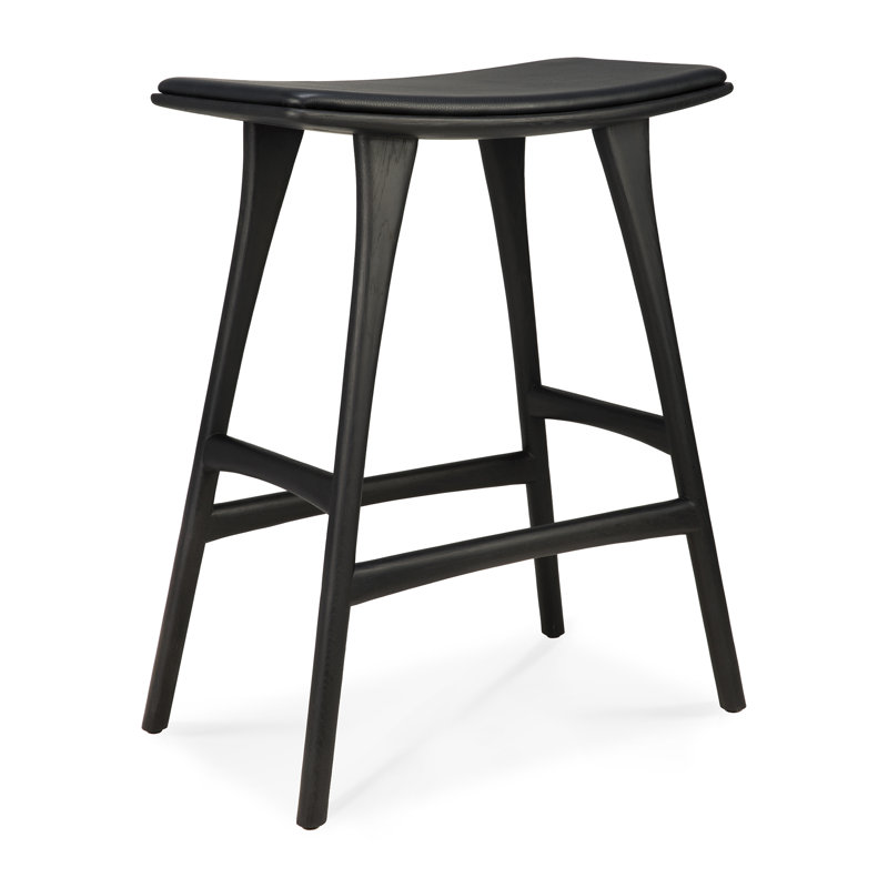 Osso Upholstered Stool with Solid Wood Frame, Varnished Black/Black