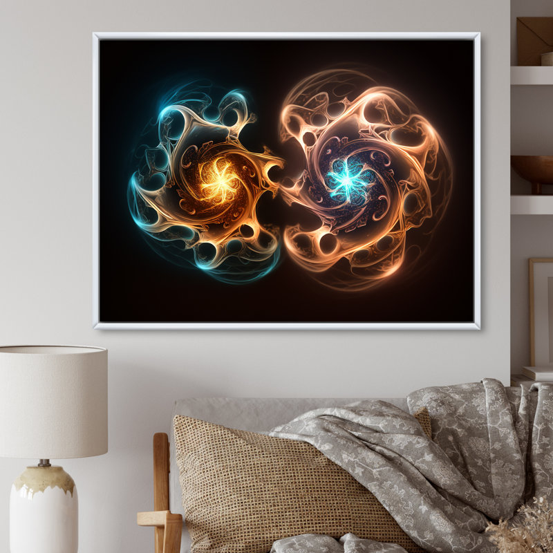 Quantum Twin Flames I - impression, Cadre flottant blanc, H 16 po x l 32 po x P 1 po