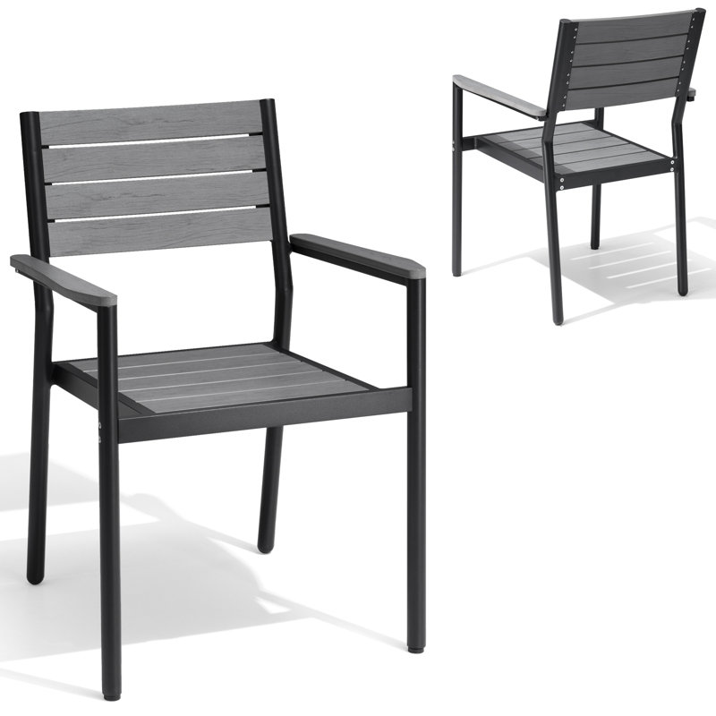 Deen Auminum Stackable Outdoor Dining Armchair, Grey, 2