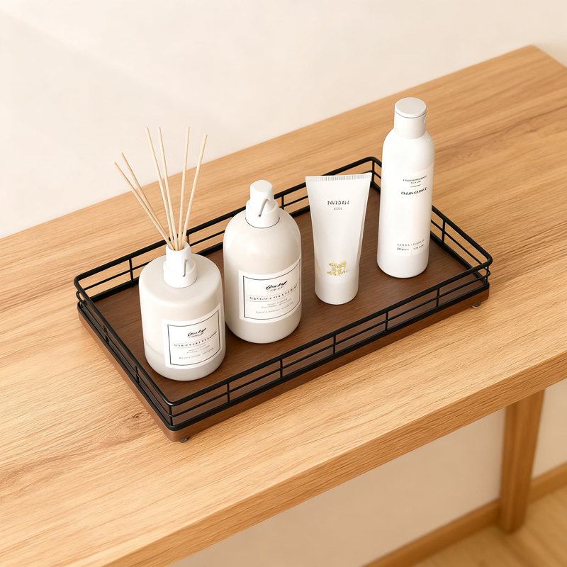 Toilet Tank Tray Organizer With Metal Frame And Wood Base, Space-Saving Bathroom Storage Caddy For Toilet Paper And Essentials