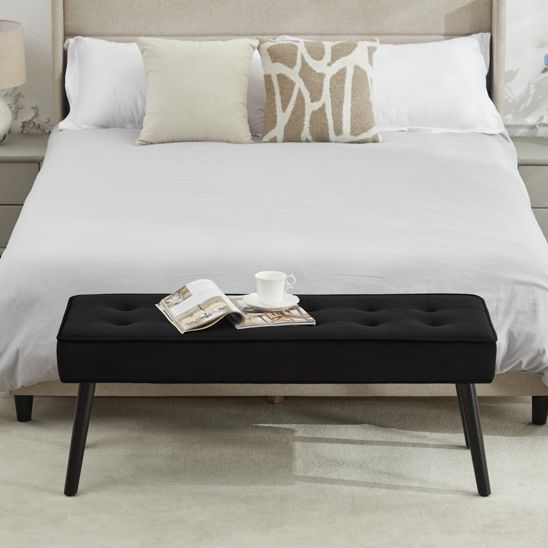 Banc de hall d'entrée rembourré moderne de 44 po de largeur, Velours noir, H 17,7 po x l 44 po x P 16,1 po