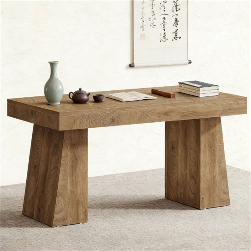 Bureau de direction moderne en bois de 55 pouces, bureau d'ordinateur de style Mid-Century avec double base trapézoïdale pour bureau à domicile, bureau, conférence