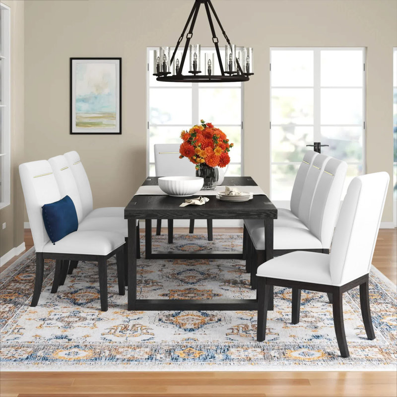 Donny Extendable Dining Set, White, 10 Pieces: Table, Sideboard, 8 Chairs