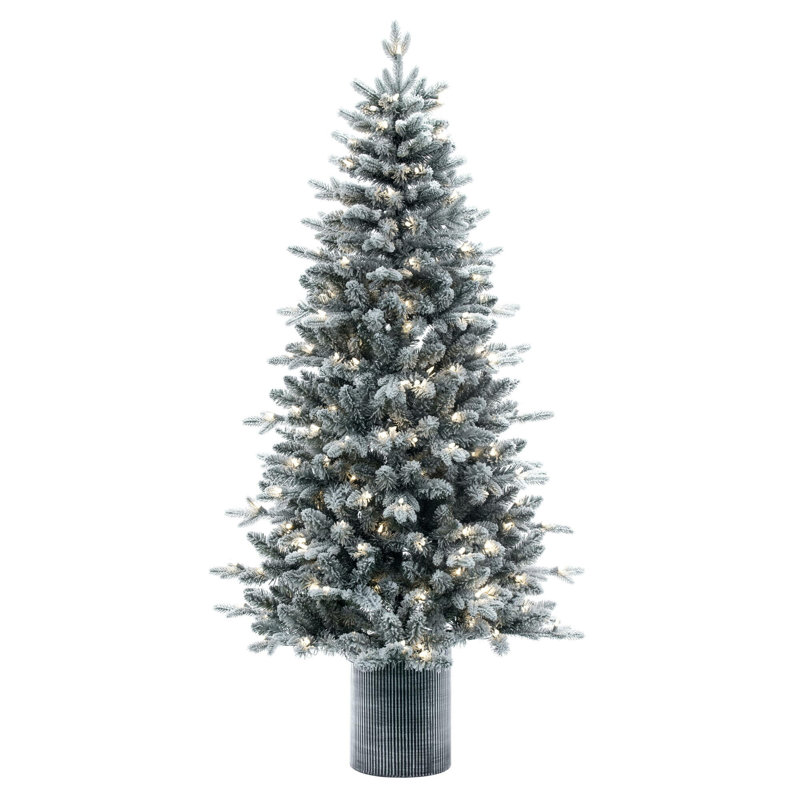  Arbre de Noël artificiel en épinette givré non éclairé 6 pi x 39 po avec 811 pointes réalistes en PE / PVC et un pied d'arbre en métal pliable. Assemblage requis.
