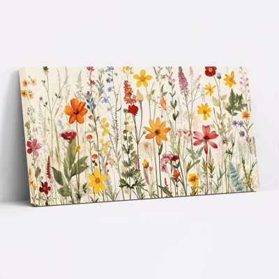Floral Wildflowers Pattern Canvas Wrapped Wall Art Set Of 1
