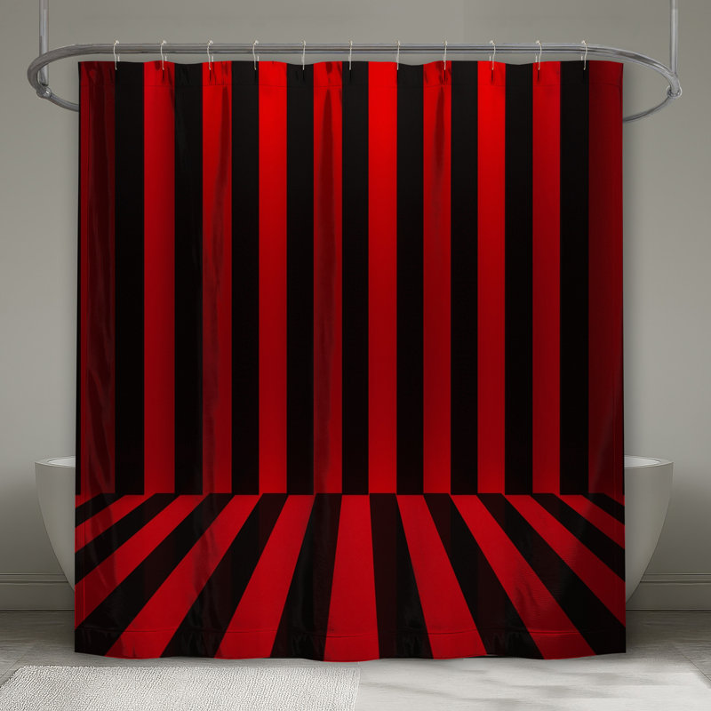 Red Black Stripes Shower Curtains Extra Long, 70in W x 72in H