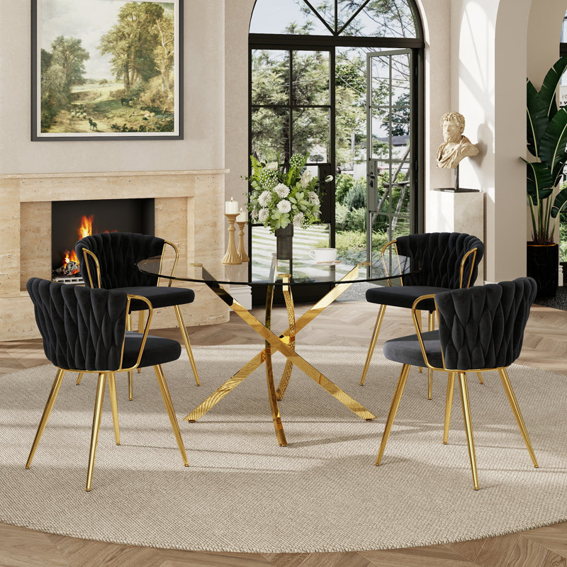 Ensemble de salle à manger 5 pièces, H 29,5 po x L 47,24 po x l 47,24 po, Noir, noir, noir, noir