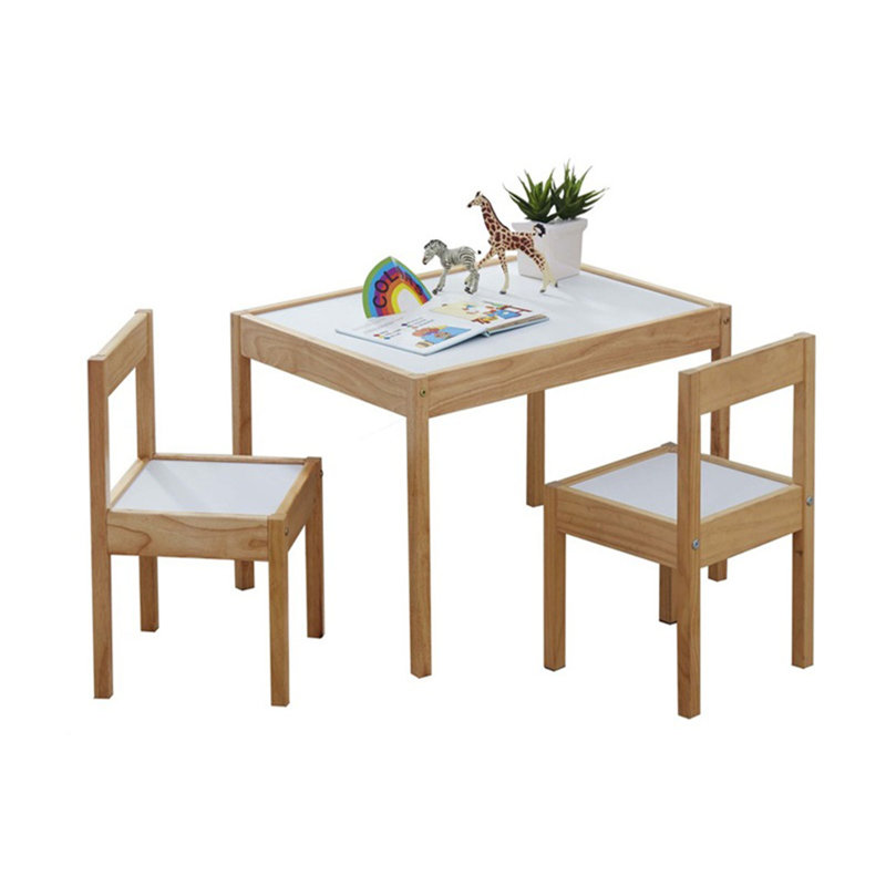 Ebern Designs 3 Piece Table and Chairs Set with Natural Finish and Dry Erase Surface