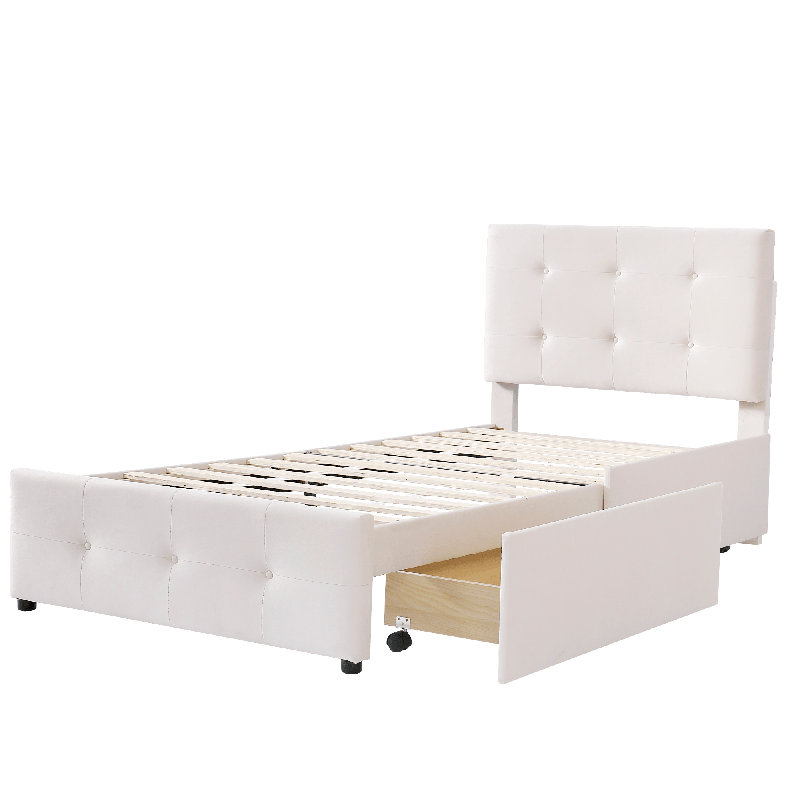 Yvoire Upholstered Storage Bed, Light Beige, European Single (90 x 200cm)