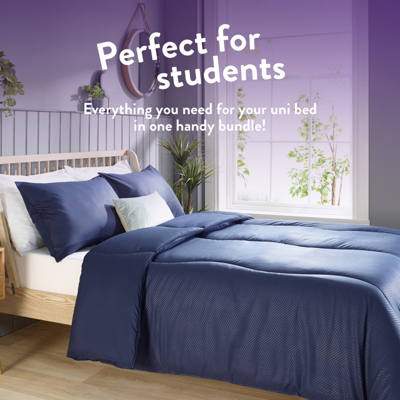 Back to Uni Embossed Herringbone 10.5 Tog Duvet, 2 Medium Pillows, Double