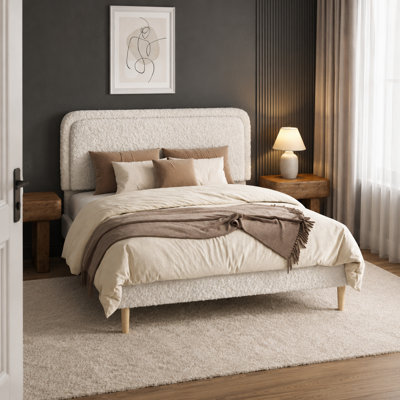 Full Size Upholstered Platform Bed Frame with Plush Textured Headboard, Three-Level Adjustable Height, Durable Metal Support, Wood Slats, Quiet Mattress Foundation