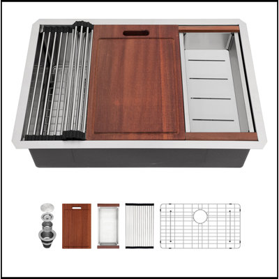Évier de cuisine encastrable 30 po x 18 po x 10 po à cuve simple encastrable en acier inoxydable calibre 16
