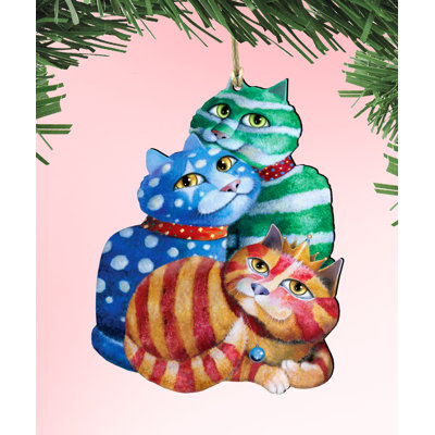 Ornement en bois pour chat emballé cadeau