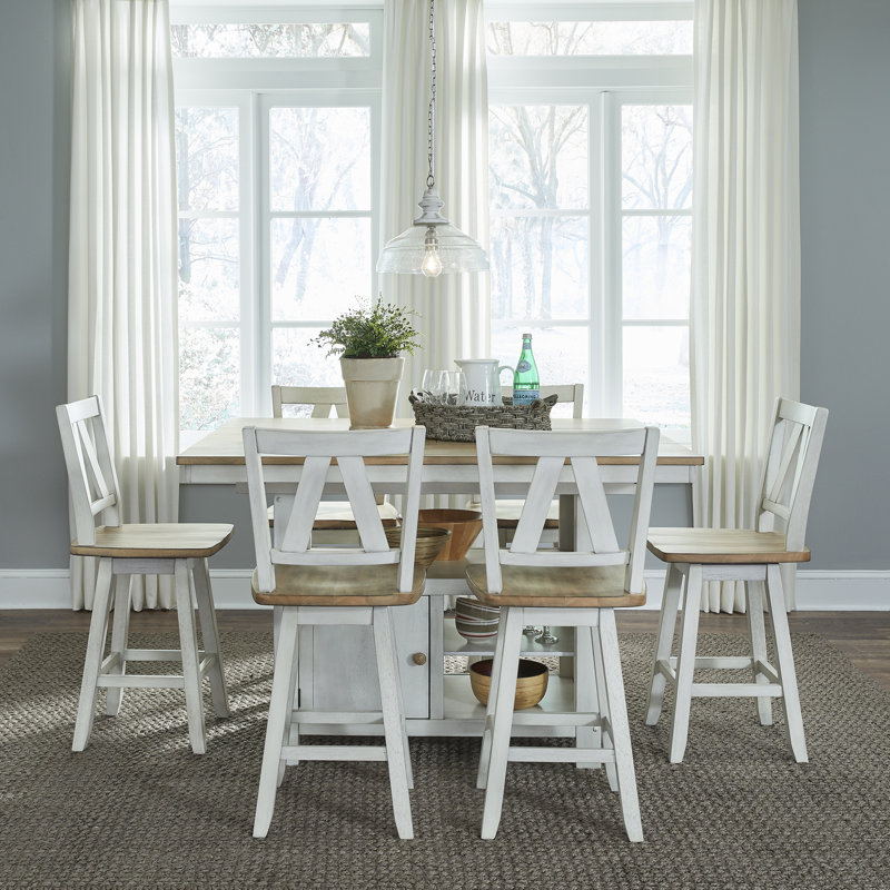 Ensemble de table de salle à manger Keswick pour 6 personnes avec chaises pivotantes, Blanc