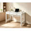 Bureau d'ordinateur robuste en bois avec tiroirs et fini lustré