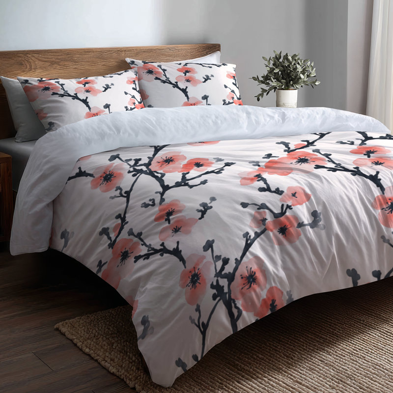 Ensemble de literie moderne de 4 pièces - Ensemble d'édredon floral rose Wabi Bloom, Queen Comforter + 3 Additional Pieces