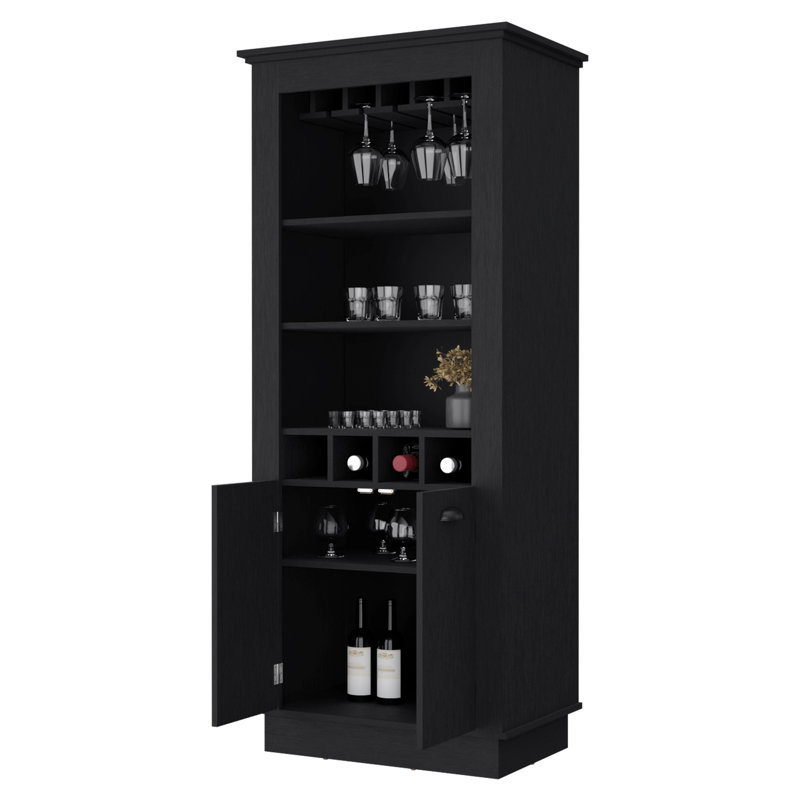 Armoire de bar chic avec support à vin et tiroirs supplémentaires pratique avec des étagères, Noir