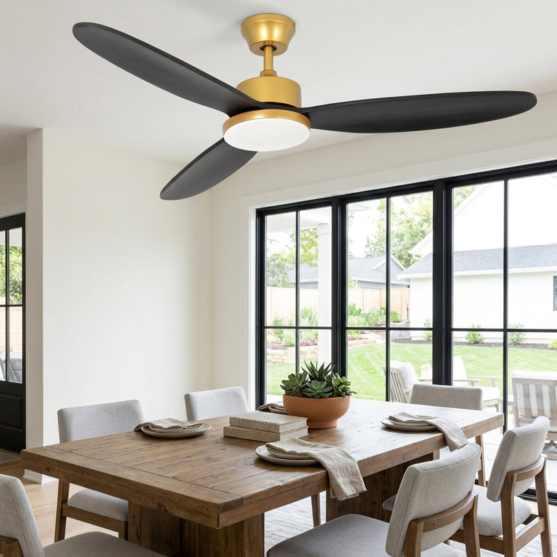 Ventilateurs de plafond à profil bas de 52 po avec lumières et télécommande, lumière DEL à intensité variable 3CCT, moteur à courant continu réversible à 6 vitesses, 3 pales en bois, minuterie, fonction mémoire, ventilateur encastré d'extérieur intérieur