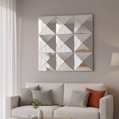 Grand miroir mural carré en verre biseauté 3D