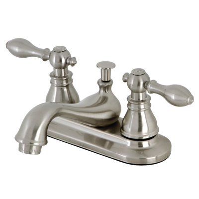 Kingston Brass American Classic Two-Handle 3-Hole Deck Mount 4" Centerset Bathroom Faucet with Plastic Pop-Up