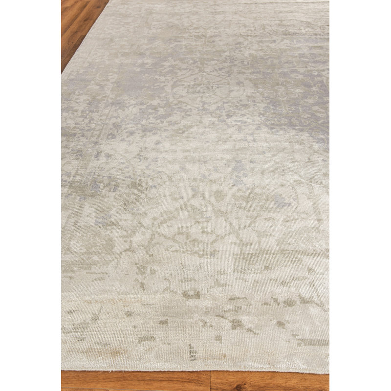 Antique Weave Bamboo Oriental Area Rug in Silver, Rectangle 9' x 12'