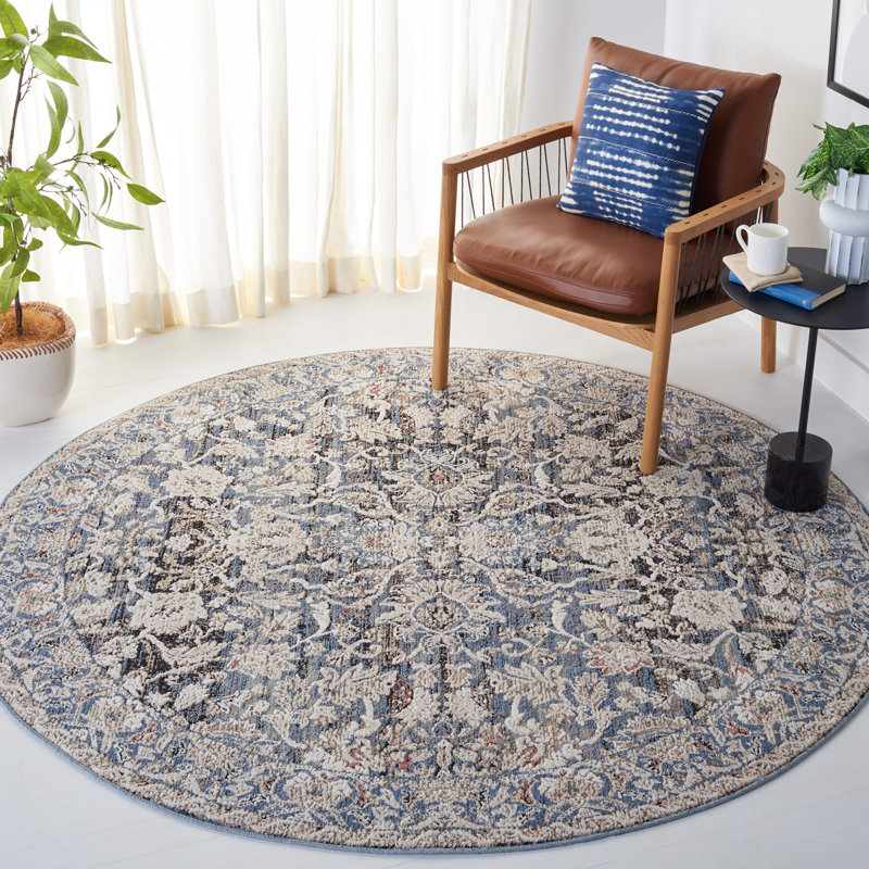 Tapis oriental bleu marine / ivoire, Rond 6 pi 7 po