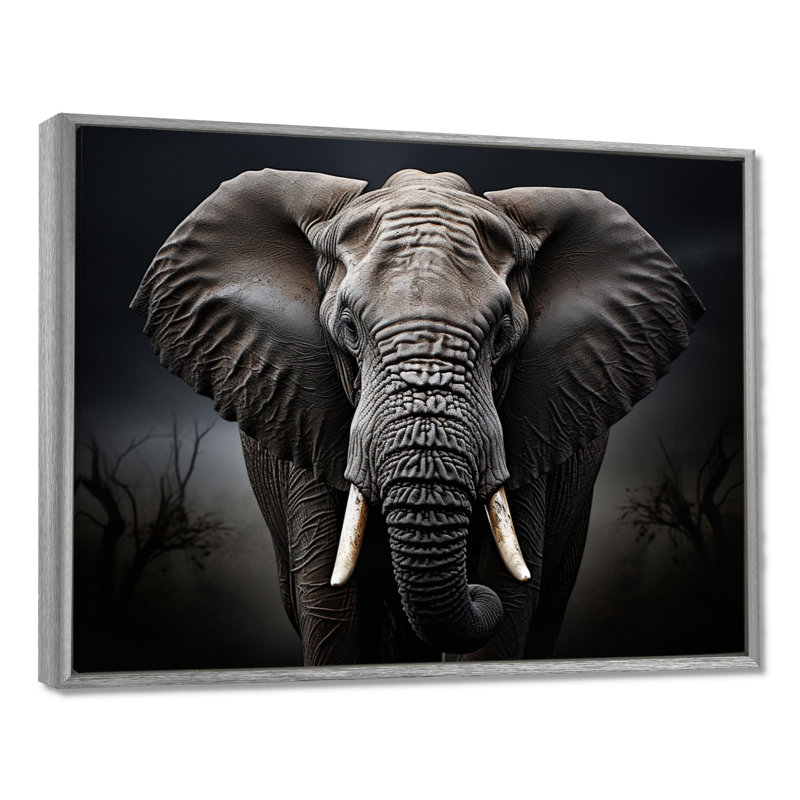 Éléphant silencieux majestueux III - Éléphant, art mural, H 30 po x l 40 po x P 1,5 po, Encadrement argenté