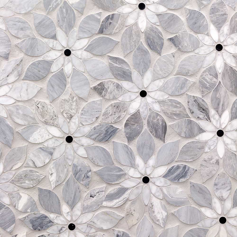 Thistle 12.4" X 14.13" Marble Waterjet Mosaic Tile (1.21 Sq. Ft. / Sheet), Gray Note
