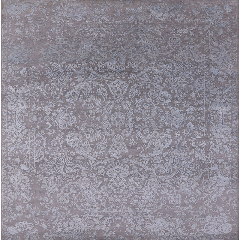 Tapis gris à motif floral Hulett, Carré 3 pis