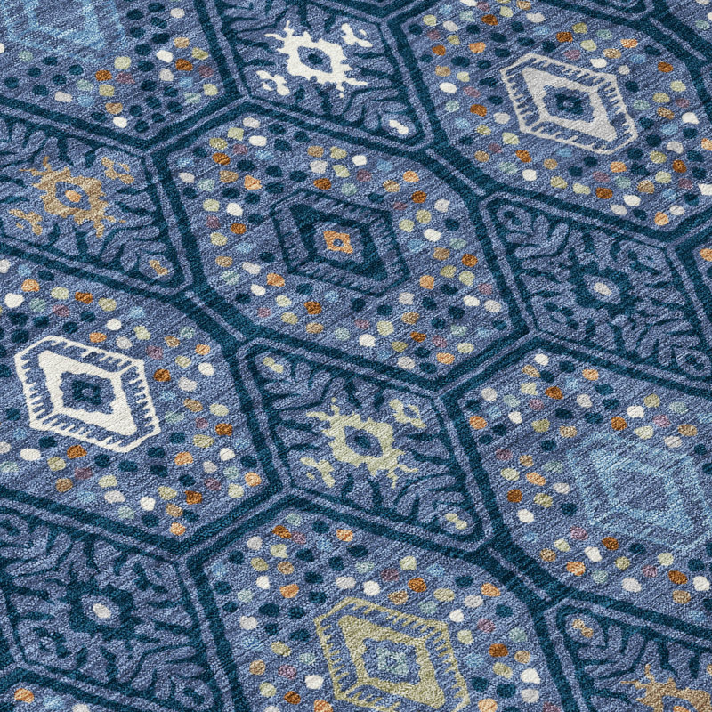 Machine Washable Indoor/Outdoor Chantille ACN2471 Global Rug, 5' x 7'6", Navy