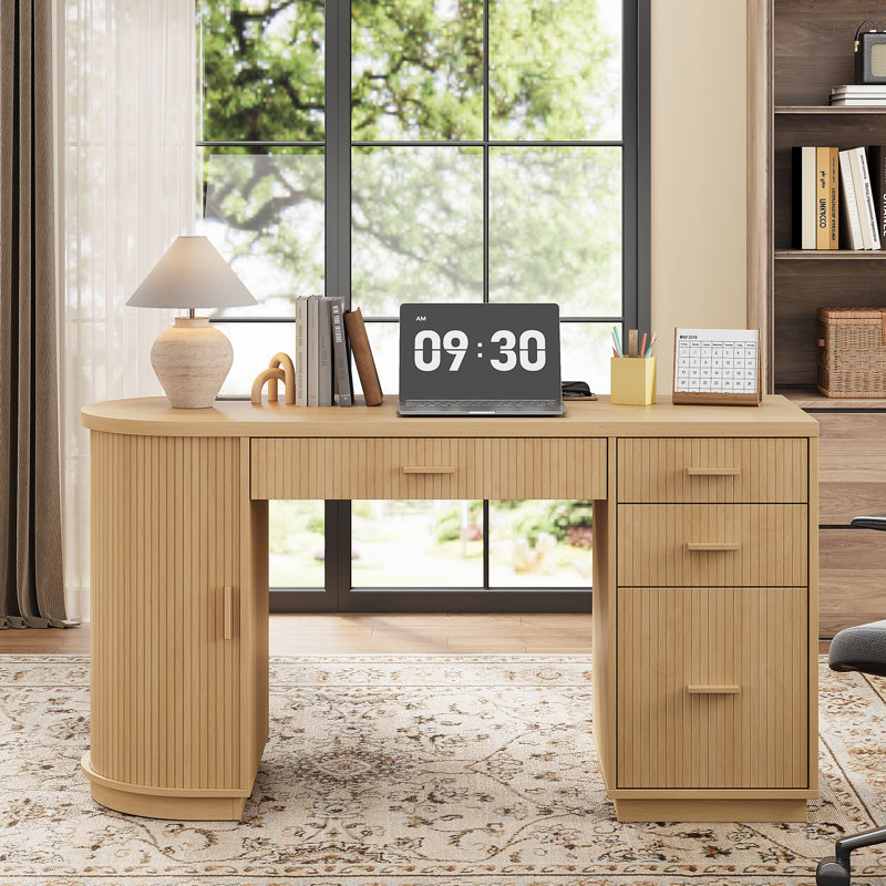 Bureau de direction moderne 57,9 po Mid-Century, Chêne