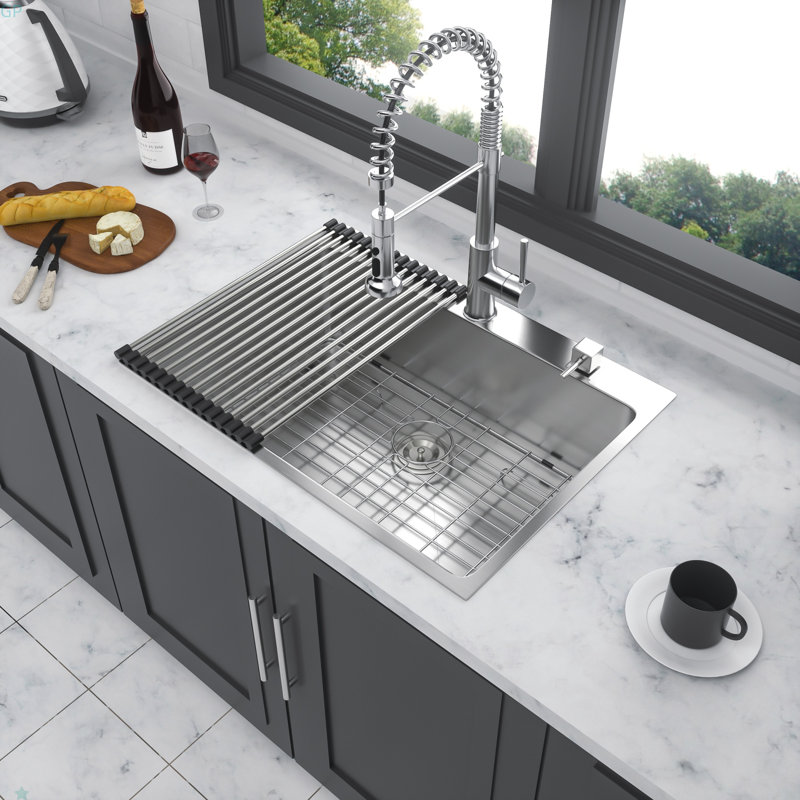 Stainless Steel Drop In Kitchen Sink - 25 Inch Drop-In Topmount Sinks 16 Gauge R10 Tight Radius Deep Single Bowl 25" Basin Sink