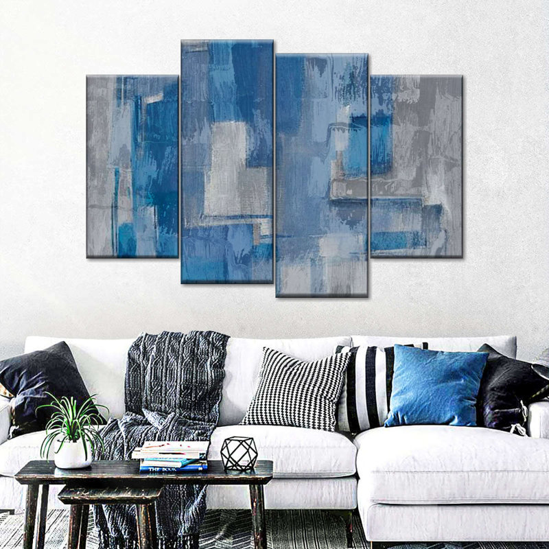 Grey And Blue Layers Multi Piece Canvas Print, 27" H x 43" W x 1.25" D