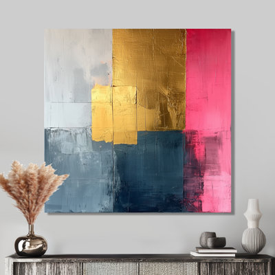 Novelyn Geometric Gold Pink And Grey Pure Form VI - abstract geometric Wall Art