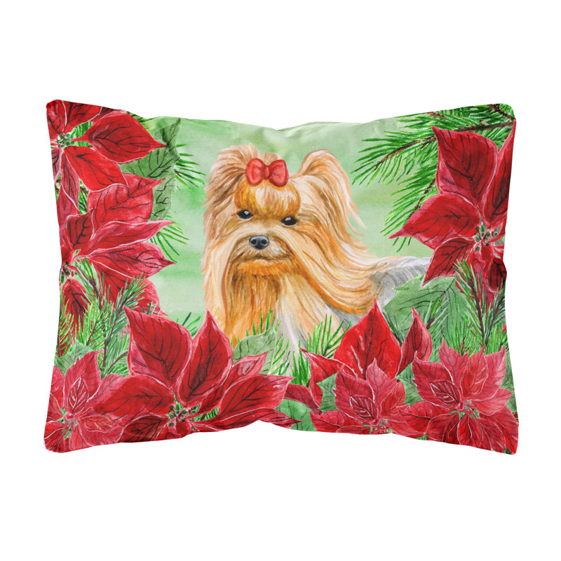  Coussin intérieur / extérieur Yorkshire Terrier Poinsettias