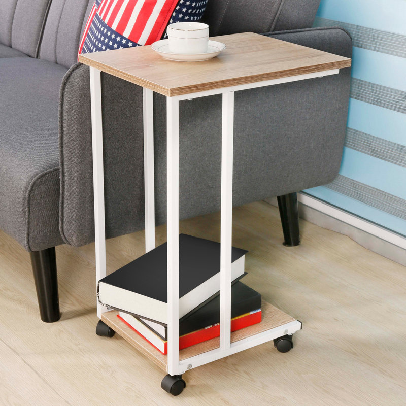 Table-plateau en forme de C Edgecliff - Bureau robuste pour ordinateur portable, nourriture et lecture, Chêne / Blanc