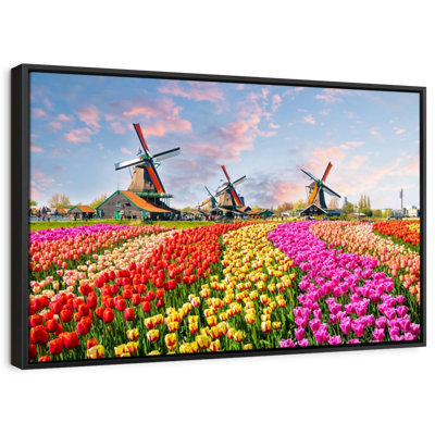 Nature " Netherlands Tulips And Windmills Wall Art "