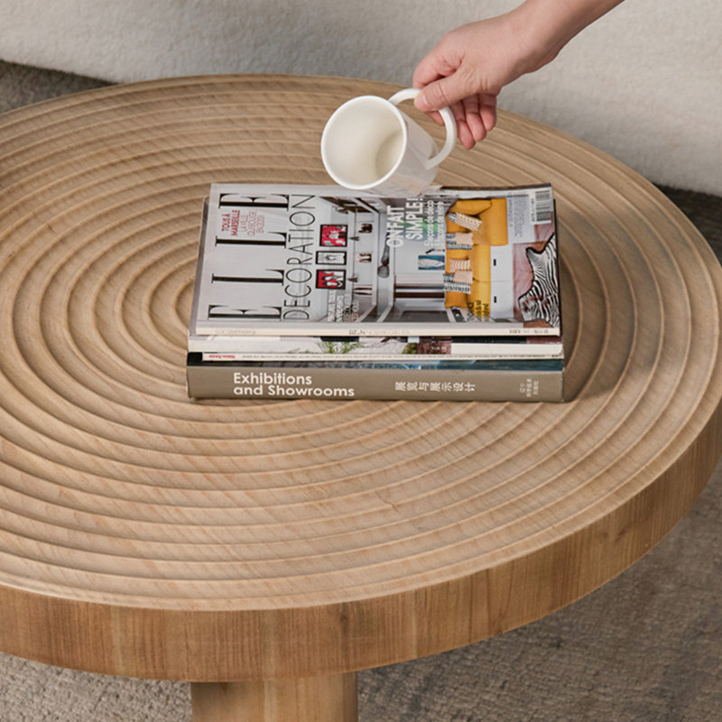 Table basse ronde en bois massif rétro