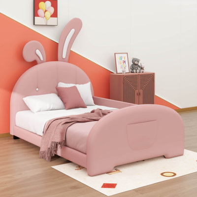 Twin-Sized Fabric-Upholstered Rabbit-Shaped Princess Bed by Latitude Run