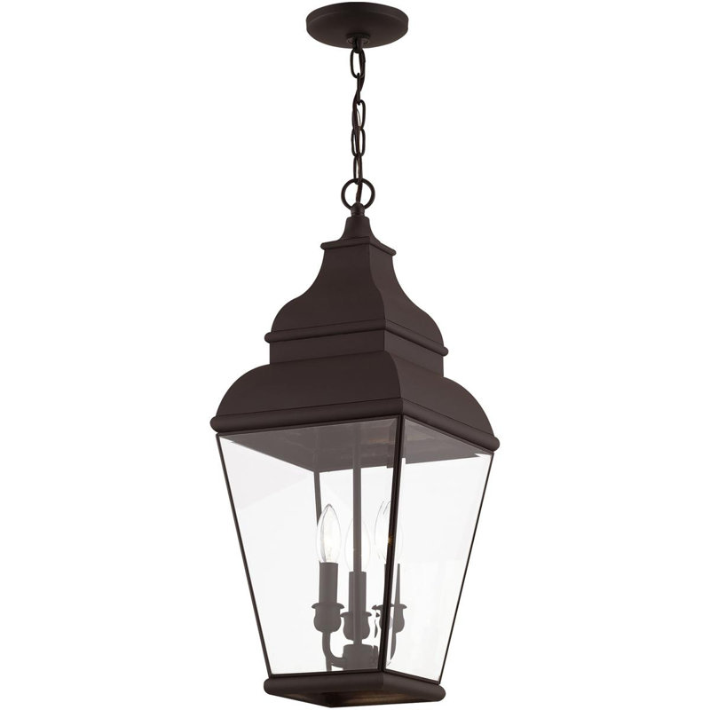 10-inch Outdoor Chain Lantern Pendant Lighting Fixture with Clear Water Glass Shade, Bronze